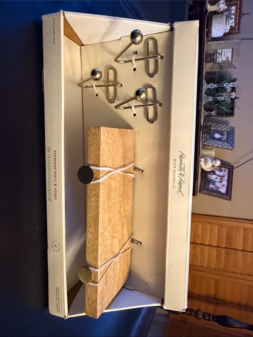 Hearth & Hand Wood Wall Rack with Brass-Tone Hooks